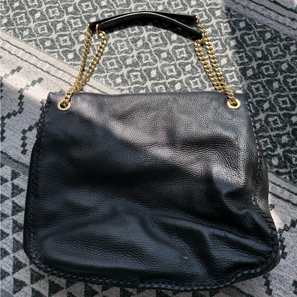 Michael Kors Black Leather Shoulder Bag with Gold Chain Straps